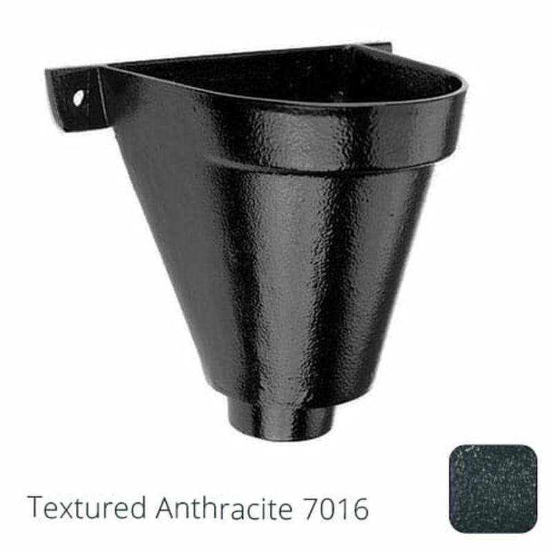 Alumasc 200mm Cast Aluminium Flat Back Hopper Head - 76mm (3") Outlet - Textured Anthracite Grey RAL 7016