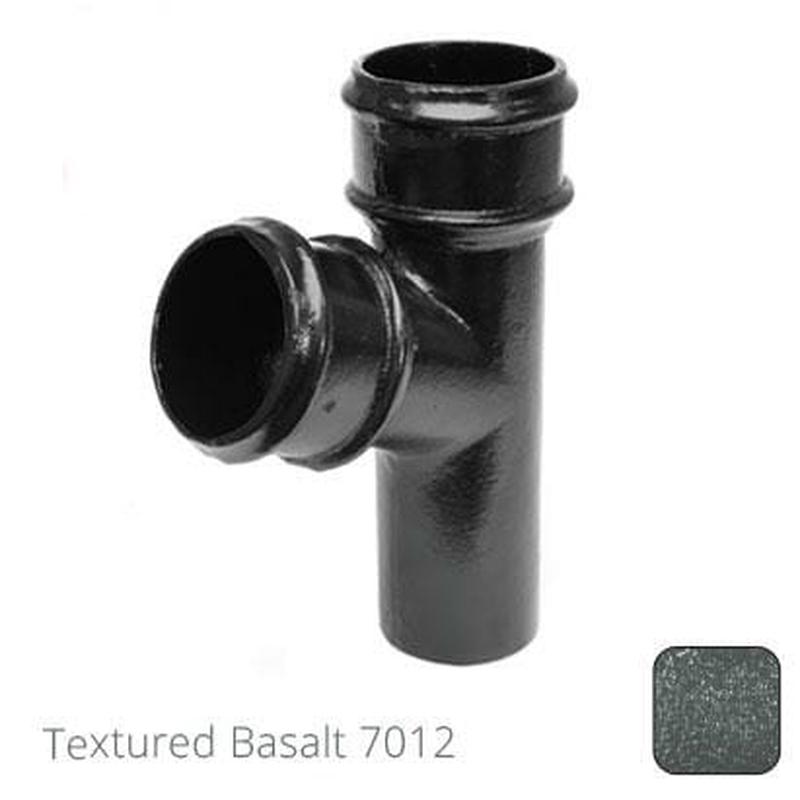 Alumasc 76mm (3") Cast Aluminium Downpipe 112 Degree Branch without Ears - Textured Basalt Grey RAL 7012