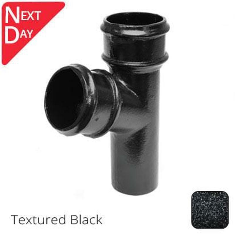 Alumasc 76mm (3") Cast Aluminium Downpipe 112 Degree Branch without Ears - Textured Black