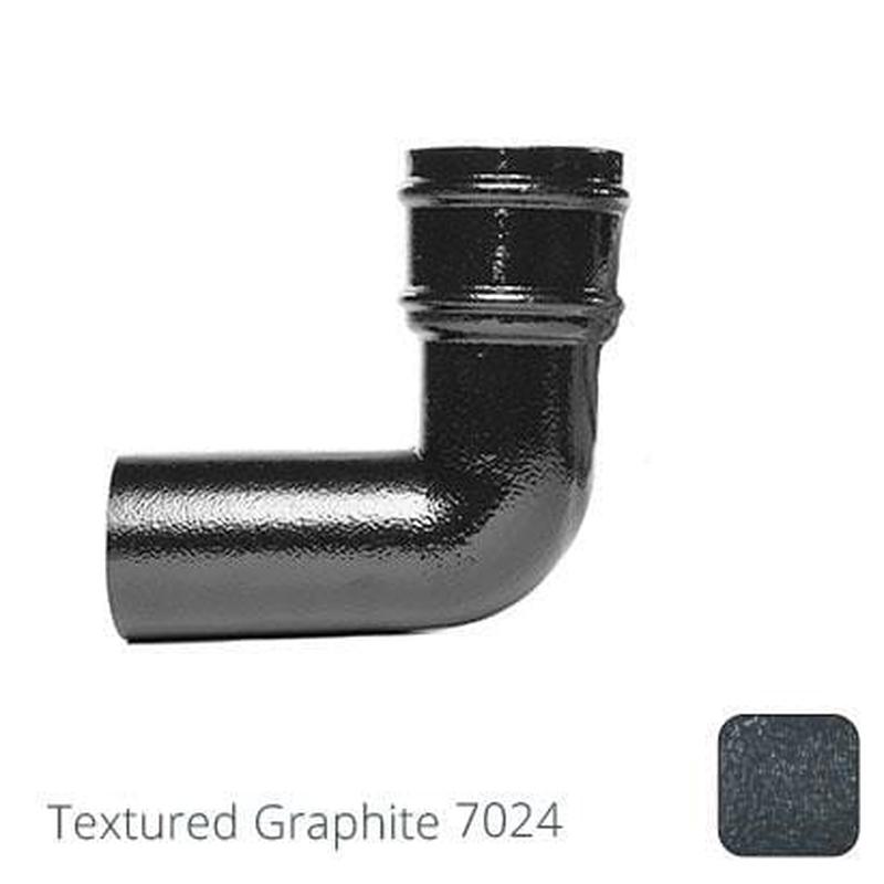 Alumasc 76mm (3") Cast Aluminium Downpipe 90 Degree Bend without Ears - Textured Graphite Grey RAL 7024