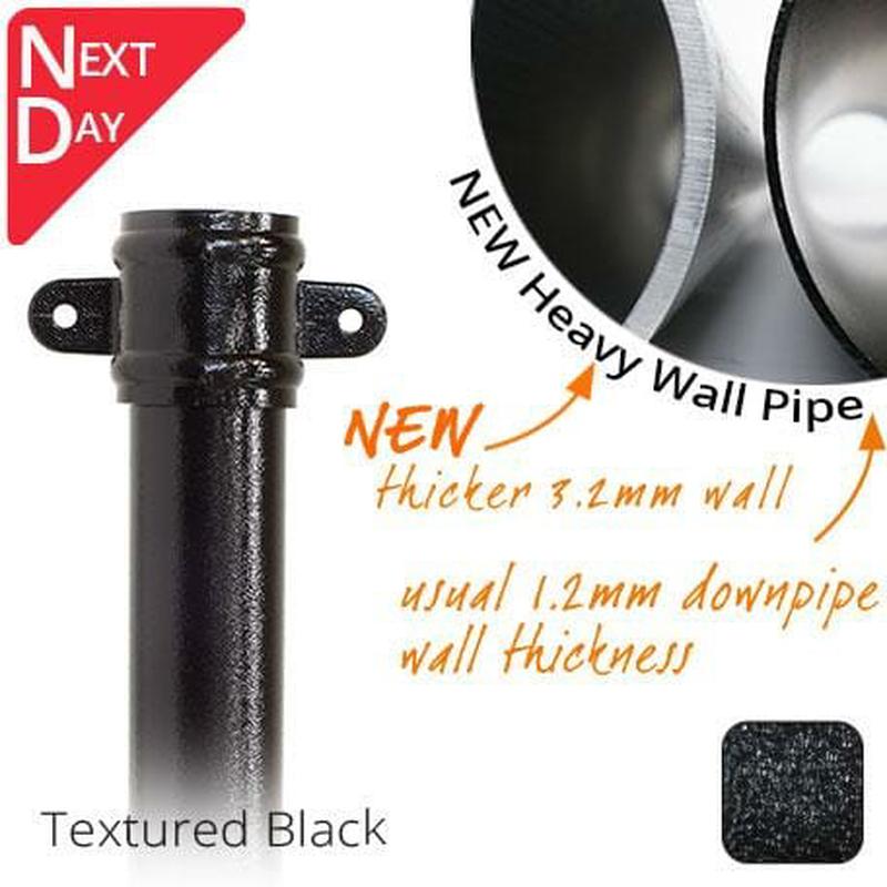 Alumasc 76mm (3") x 3m NEW Heavy Wall Aluminium Downpipe with Cast Eared Socket - Textured Black