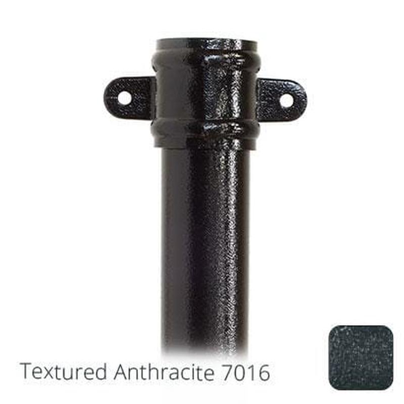 Alumasc 63mm (2.5") x 2m Aluminium Downpipe with Cast Eared Socket - Textured Anthracite Grey RAL 7016