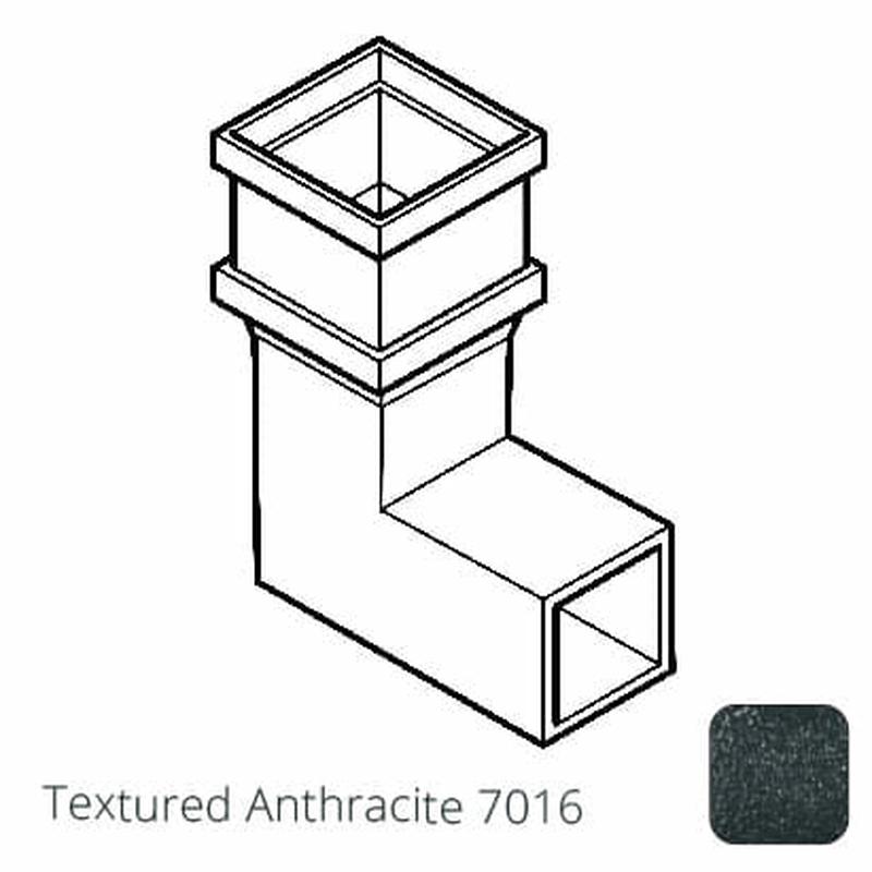 Alumasc 75 x 75mm (3"x3") Cast Aluminium Downpipe 90 Degree Bend without Ears - Textured 7016 Anthracite Grey