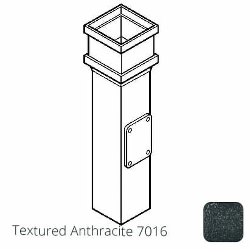 Alumasc 75 x 75mm (3"x3") Cast Aluminium Downpipe Access Pipe with Cast Ears - Textured 7016 Anthracite Grey