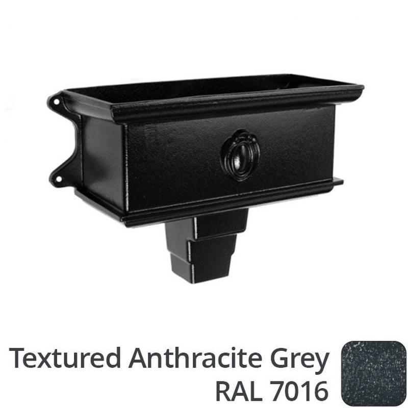 Alumasc 75 x 75mm (3"x3") Cast Aluminium Ornamental Hopper - 410 x 190 x 180mm - Textured 7016 Anthracite Grey