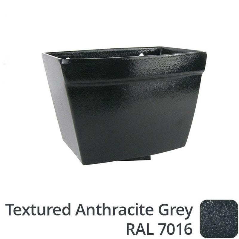 Alumasc 75 x 75mm (3"x3") Cast Aluminium Rectangular Hopper - 260 x 190 x 180mm - Textured 7016 Anthracite Grey