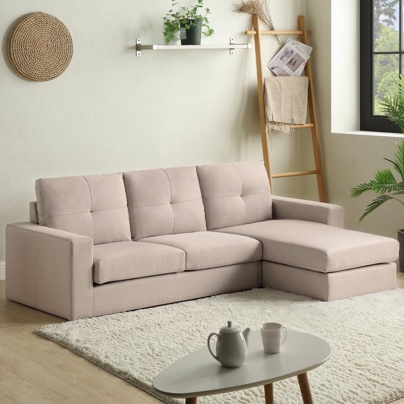 6.5ft 3-Seater Sofa Bed with Removable Footrest, Solid Wood Frame, Beige, 190x76x84 cm