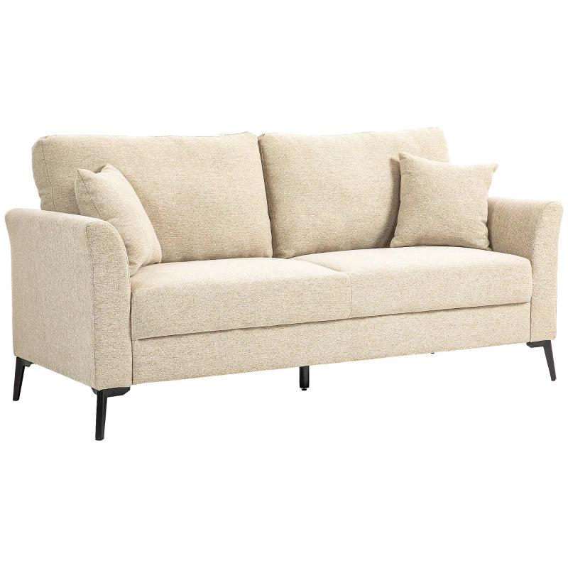 Beige Three-Seater Linen-Look Sofa for Stylish Living Room Comfort