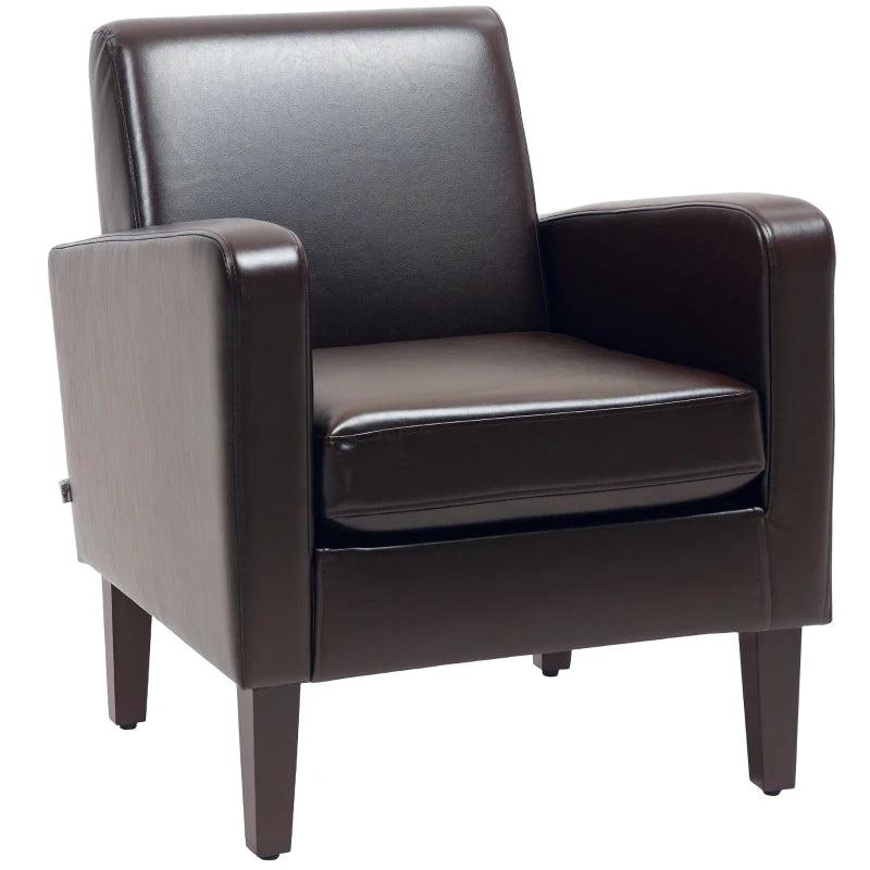 Brown Faux Leather Simple Armchair for Stylish Living Room Seating