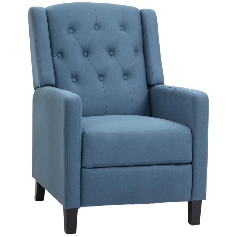 Button Tufted Wingback Recliner Chair for Home Theatre, Microfibre Reclining Armchair with Leg Rest, Deep Blue