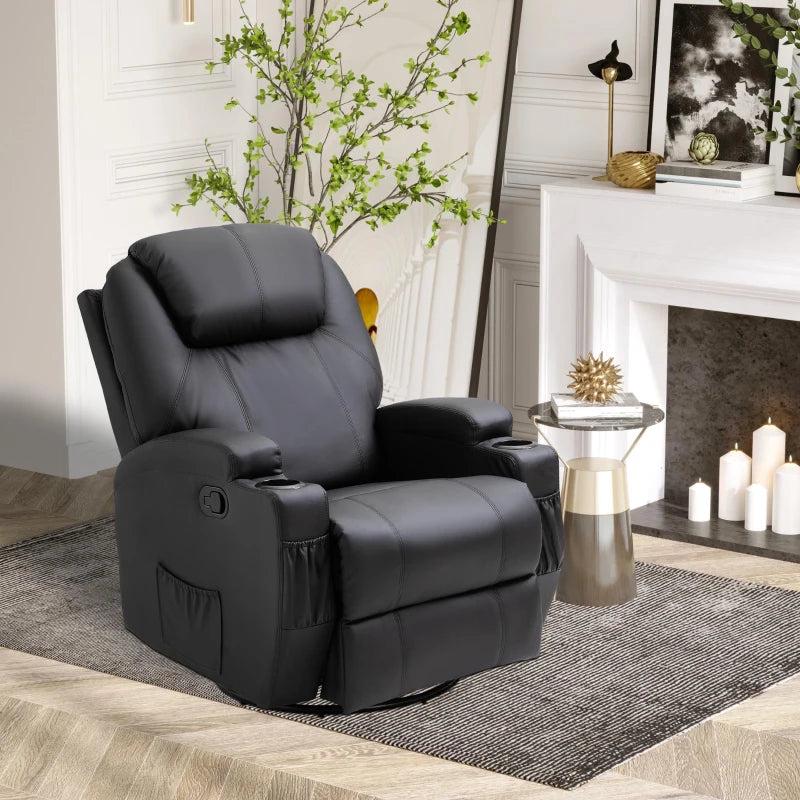 Recliner Massage Rocker Chair with 360 Rotation, 165 Recline, Adjustable Footrest, and Drink Holders for Living Room