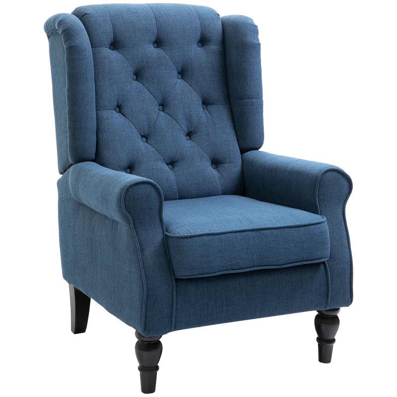Retro Upholstered Wingback Accent Chair with Button Tufting for Living Room and Bedroom in Blue