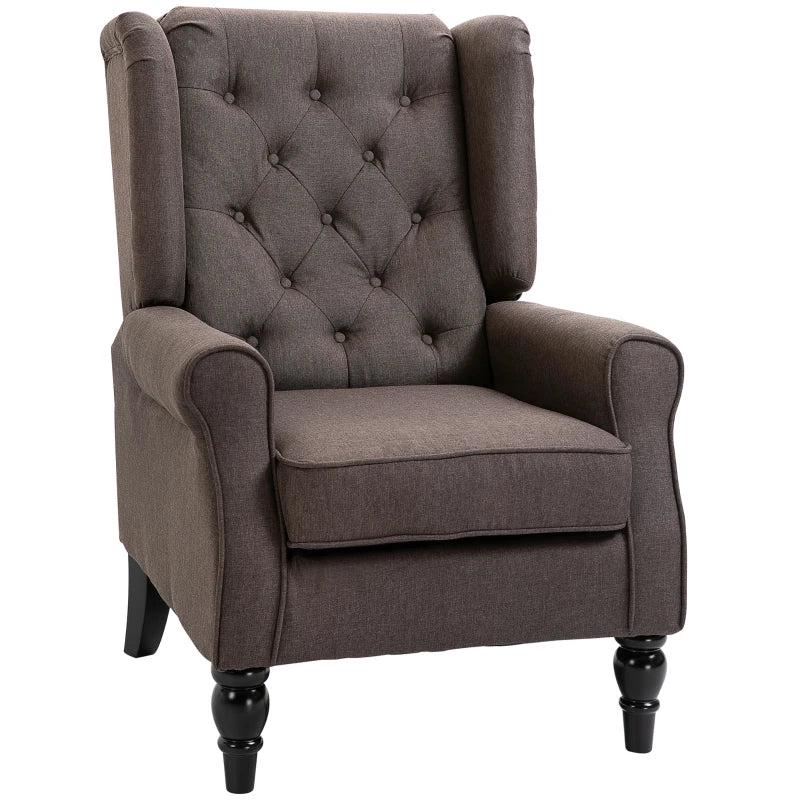 Retro Upholstered Wingback Accent Chair with Button Tufting for Living Room and Bedroom in Brown
