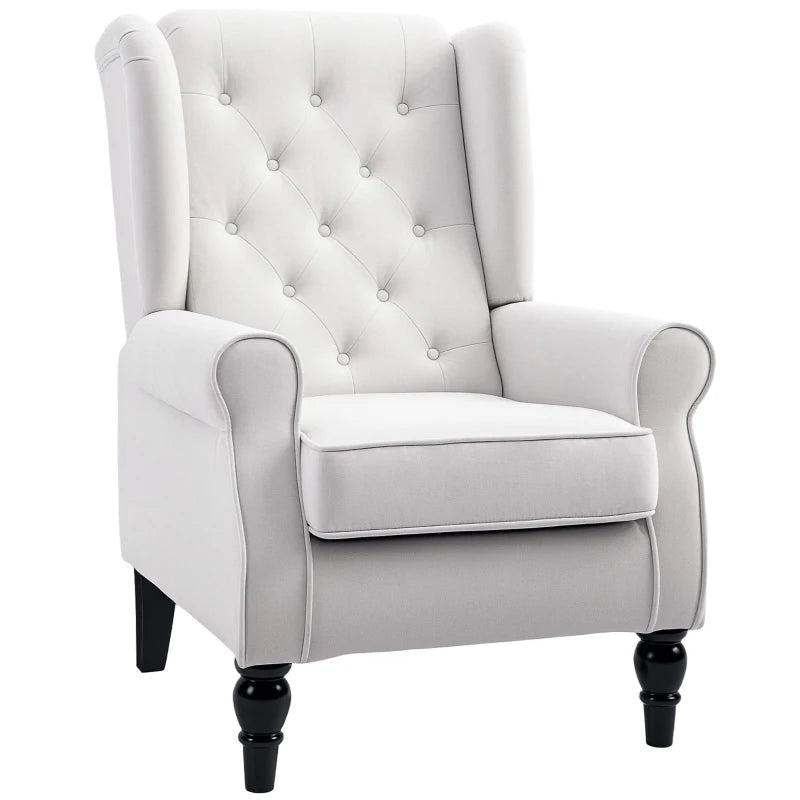 Retro Upholstered Wingback Accent Chair with Button Tufting for Living Room and Bedroom in Cream White