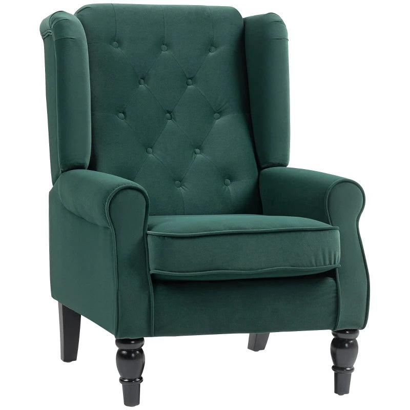 Retro Upholstered Wingback Accent Chair with Button Tufting for Living Room and Bedroom in Green
