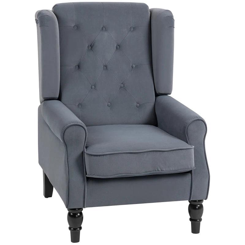 Retro Upholstered Wingback Accent Chair with Button Tufting for Living Room and Bedroom in Grey