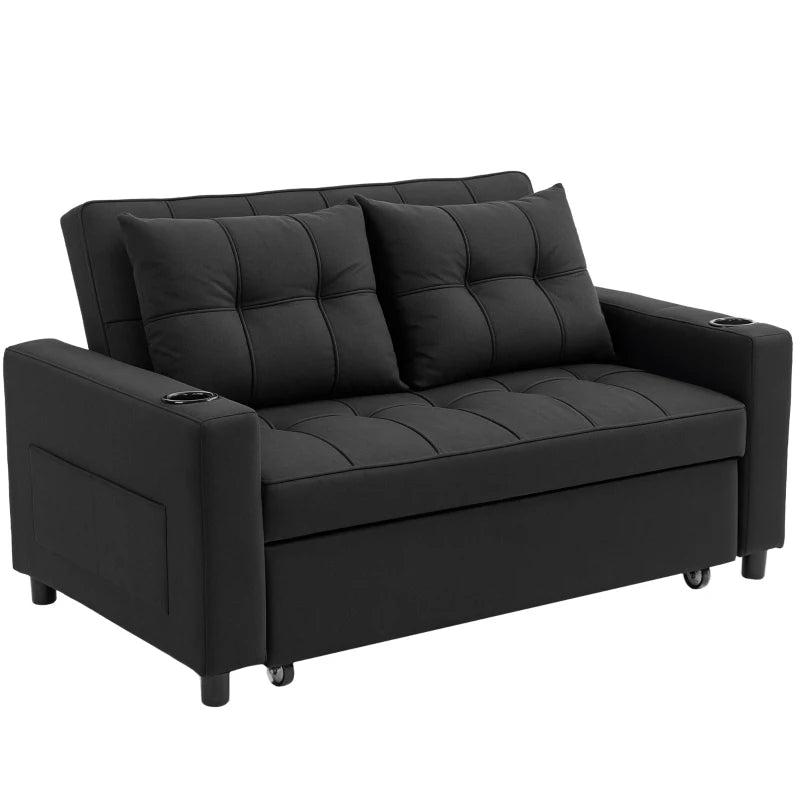 Stylish Black Two-Seater Pull-Out Sofa Bed for Compact Living Spaces