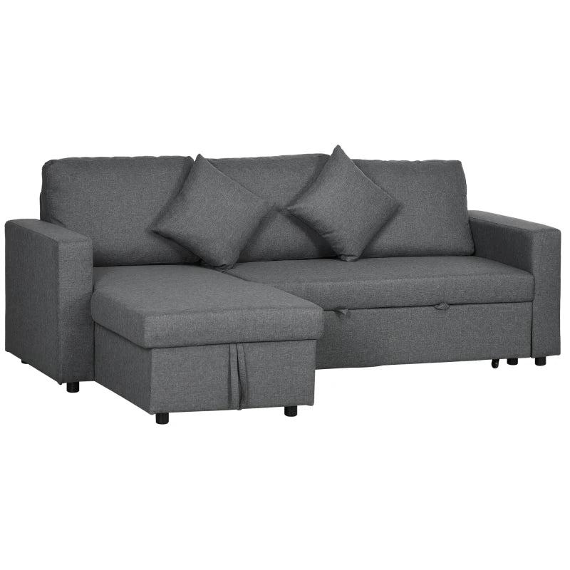 Stylish Dark Grey Corner Sofa Bed with Storage, 3-Seater Pull-Out Design, Reversible Chaise for Living Room