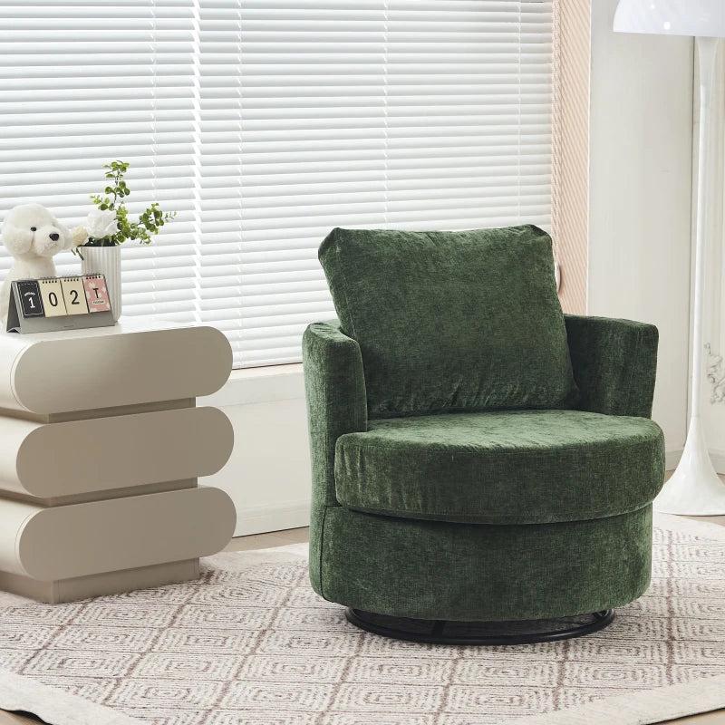 Stylish Green Chenille Swivel Office Chair with Back Cushion, Foam Padding, Wooden Frame, 360 Rotation, 78.5x83x86 cm