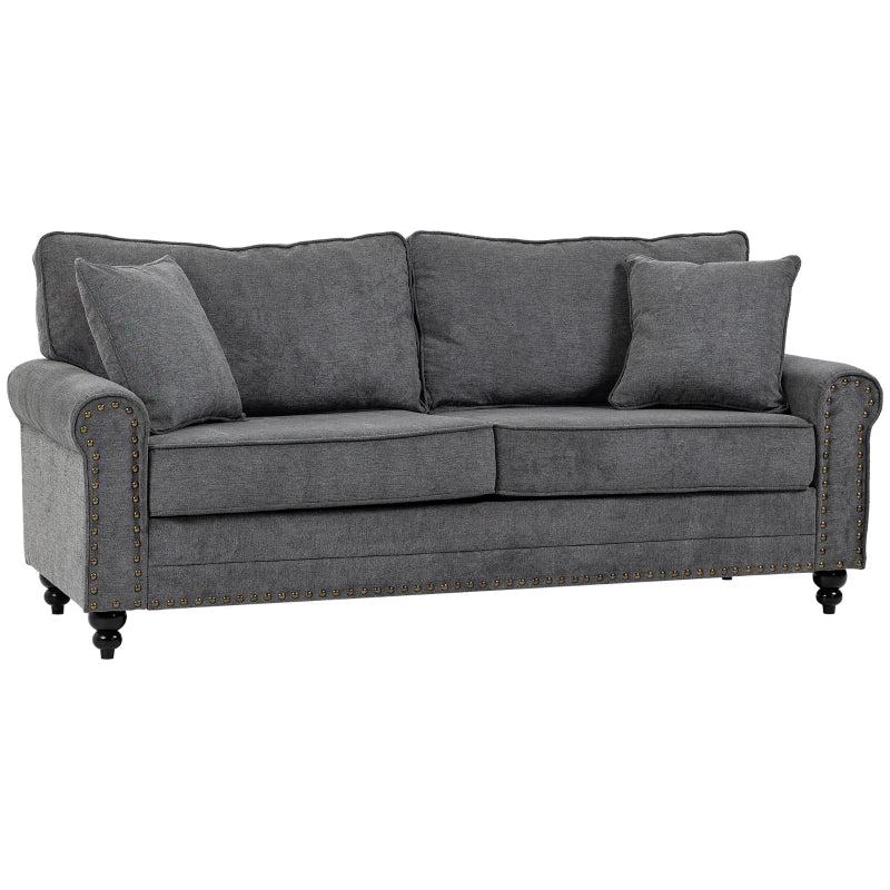 Stylish Grey 3 Seater Sofa with Extra Padded Cushions and Rubber Wood Legs for Living Room
