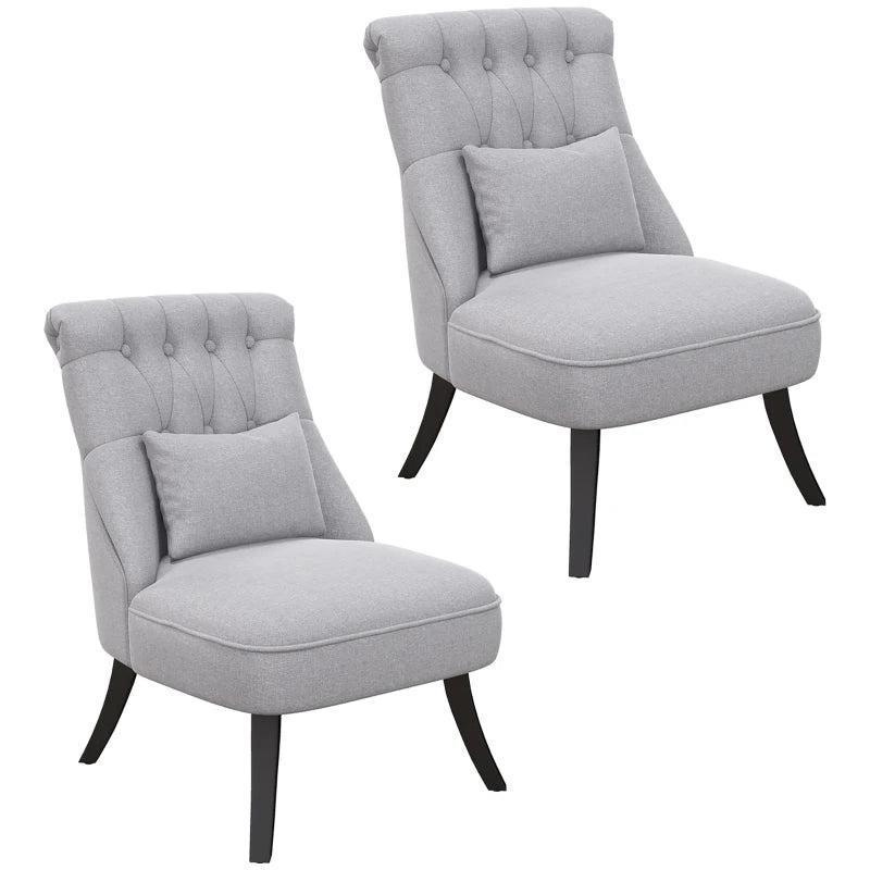 Stylish Grey Fabric Tub Chair with Pillow, Upholstered Single Sofa for Living Room and Bedroom, Set of 2