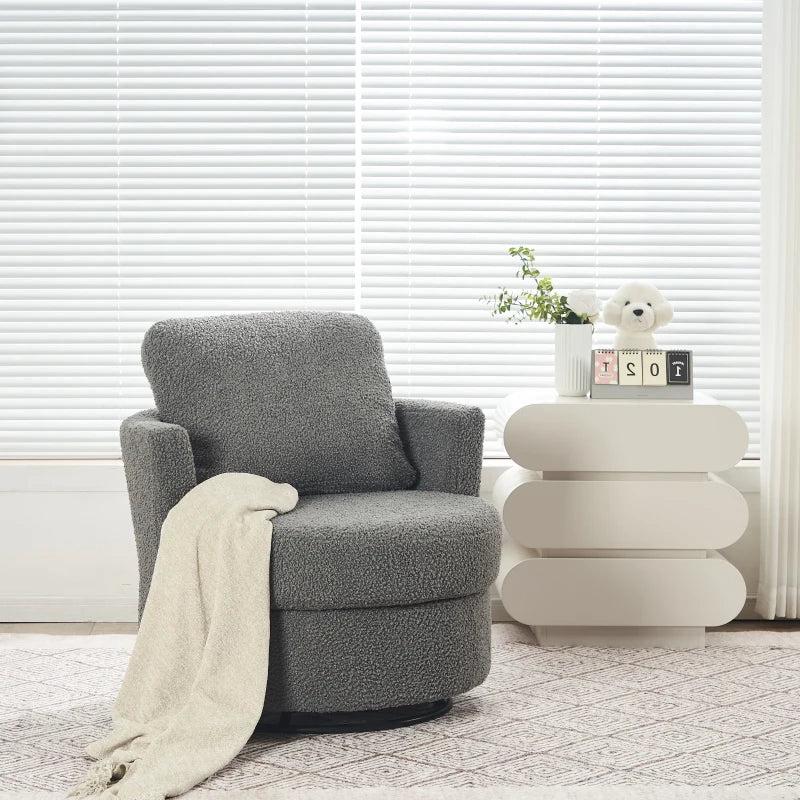 Stylish Swivel Armchair with Back Cushion and Thick Foam Pad in Medium Grey, Adjustable Base, 78.5x83x86 cm