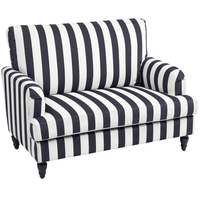 Stylish Velvet Cuddle Chair with Striped Design, Turned Legs and Spacious Seat for Living Room or Bedroom