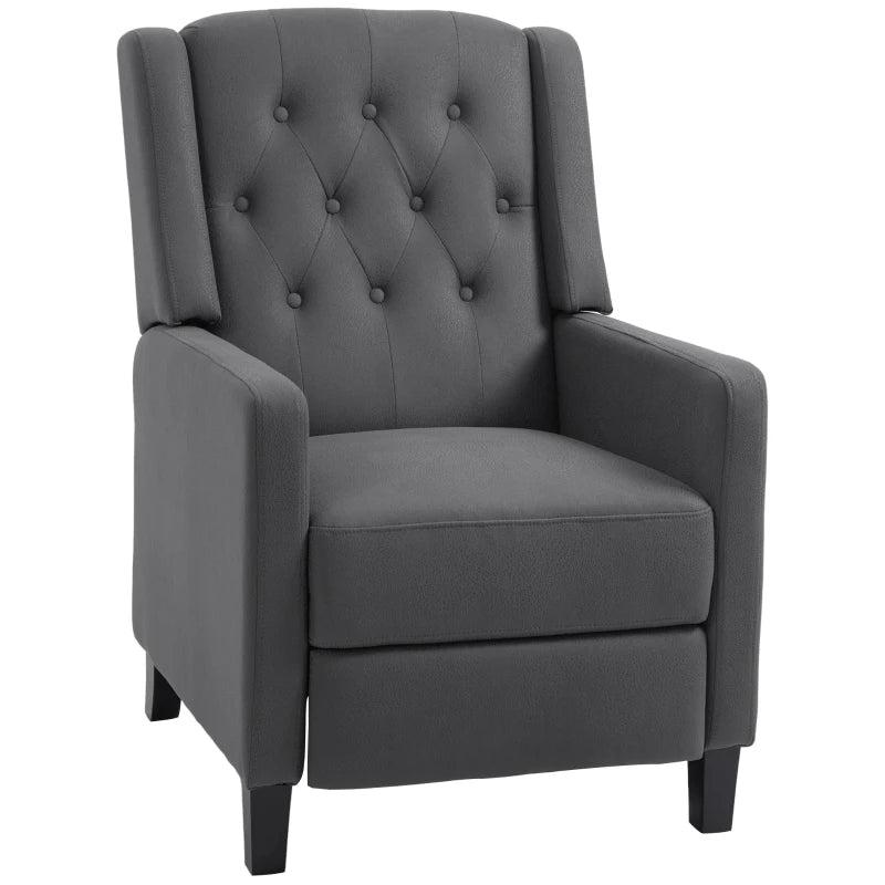 Stylish Wingback Recliner Chair for Home Theatre, Button Tufted Microfibre Armchair with Leg Rest in Deep Grey