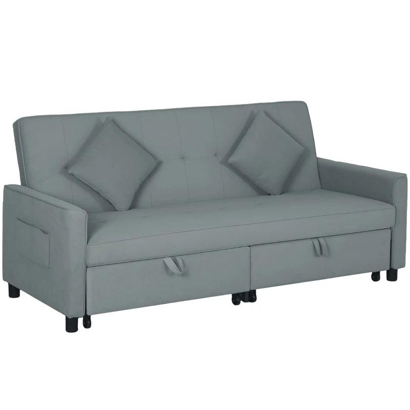 Three-Person Grey Velvet-Feel Sofa Bed for Stylish Living Room Comfort