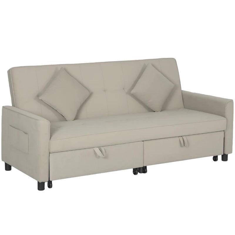 Three-Person Velvet Sofa Bed in Beige - Stylish and Comfortable for Any Living Space