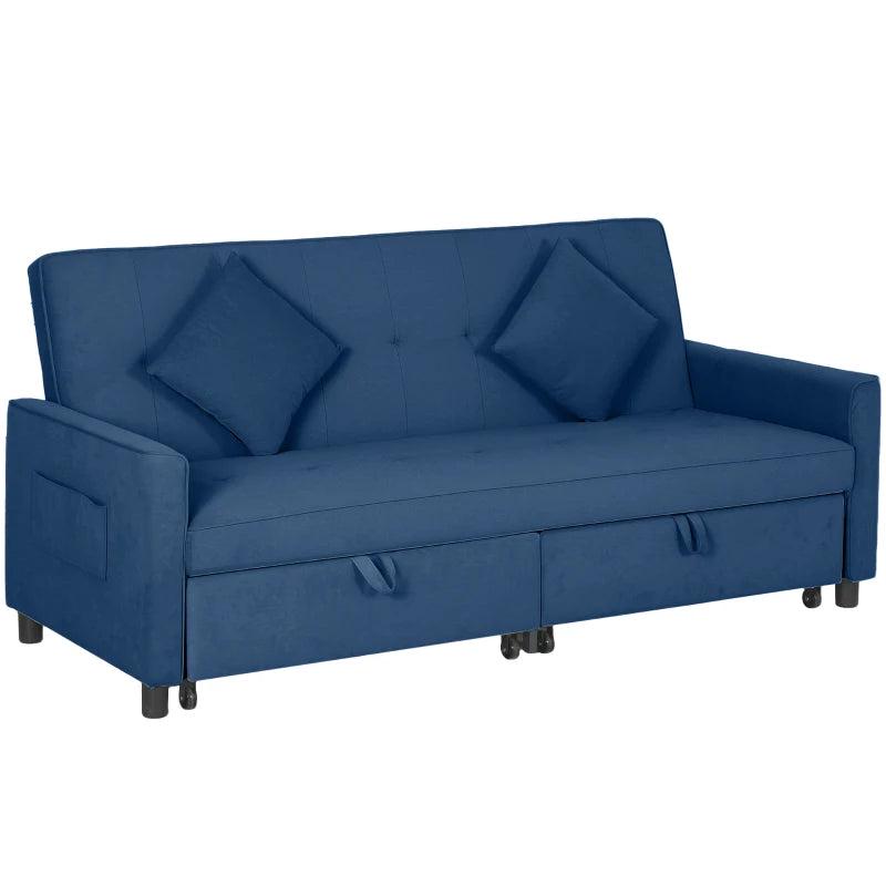 Three-Person Velvet Sofa Bed in Blue - Stylish and Comfortable Seating Solution