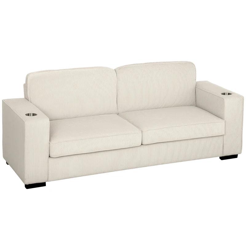 Three-Seater Corduroy Sofa in Cream White for Stylish Living Room Comfort