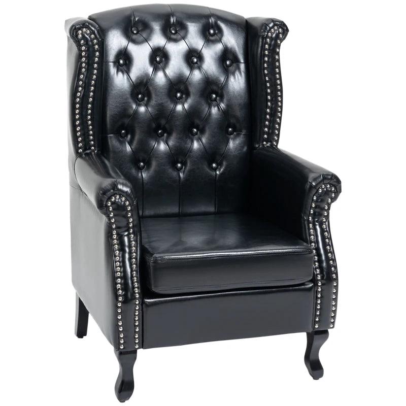 Tufted Chesterfield-Style Wingback Accent Chair with Nail Head Trim for Living Room or Bedroom in Black