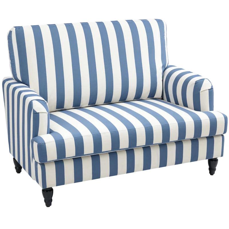 Velvet Cuddle Chair with Striped Design, Upholstered Snuggle Armchair for Living Room or Bedroom, Blue and White