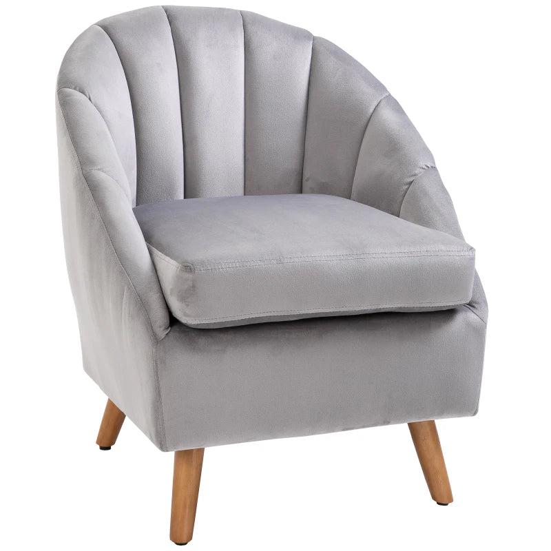 Velvet Fabric Accent Chair with Solid Wood Legs for Stylish Living Room Seating in Grey