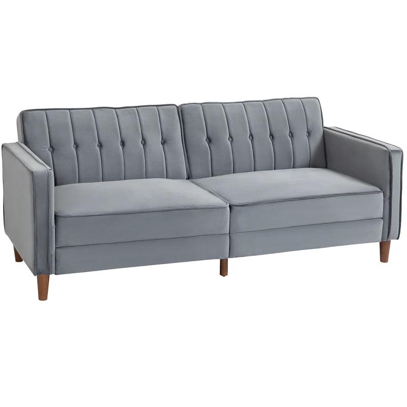 Velvet-Feel Dark Grey Three-Seater Sofa Bed for Stylish Living Spaces