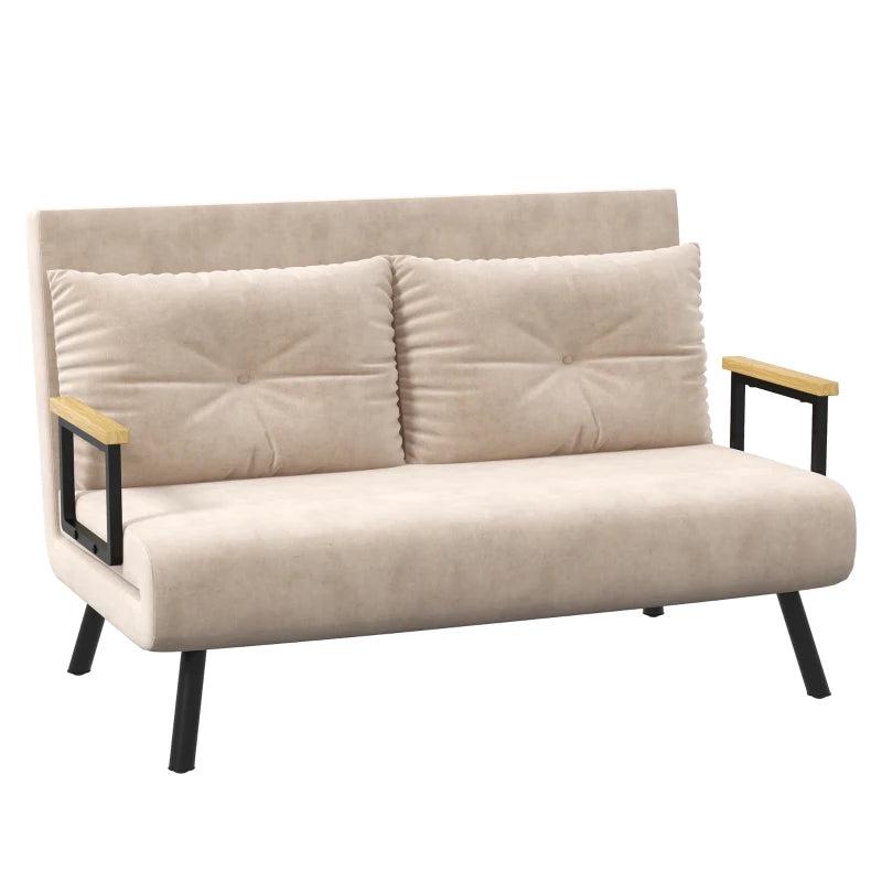 Velvet-Feel Double Sofa Bed with Pillows in Beige  Versatile 4-in-1 Design for Comfort and Style
