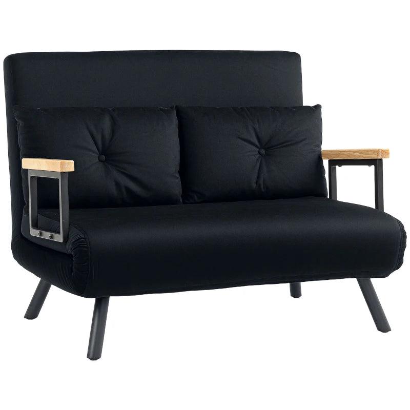 Velvet-Feel Double Sofa Bed with Pillows in Black - Versatile 4-in-1 Design for Comfort and Style