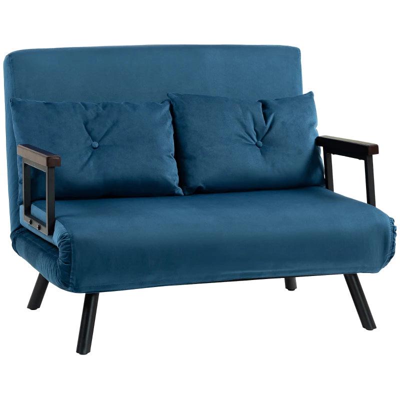 Velvet-Feel Double Sofa Bed with Pillows in Blue - Versatile 4-in-1 Design for Comfort and Style