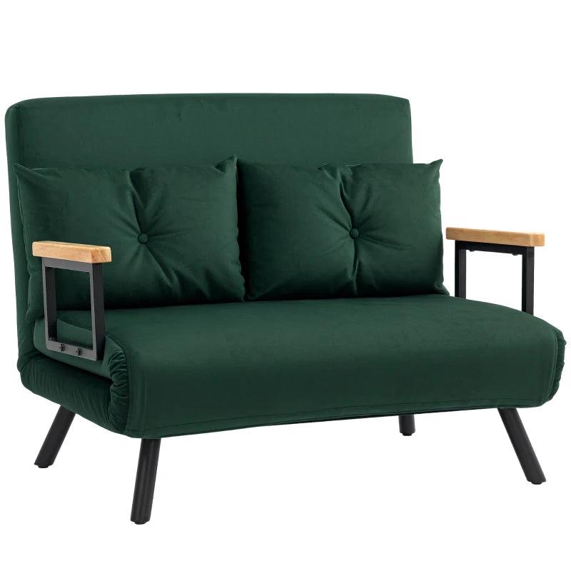 Velvet-Feel Double Sofa Bed with Pillows in Green - Versatile 4-in-1 Design for Comfort and Style