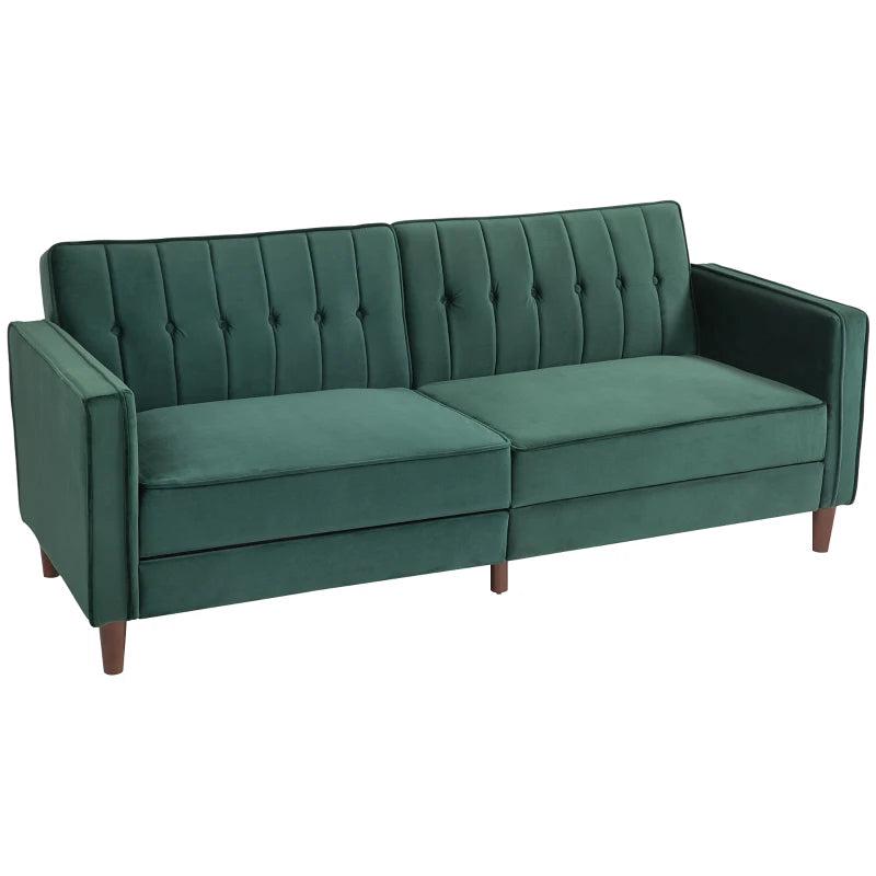 Velvet-Feel Green Three-Seater Sofa Bed for Stylish Living Room Comfort
