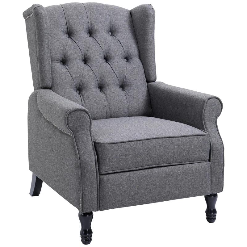 Vintage Wingback Recliner Armchair with Nail Head Trim and Button Tufted Back for Living Room, Grey