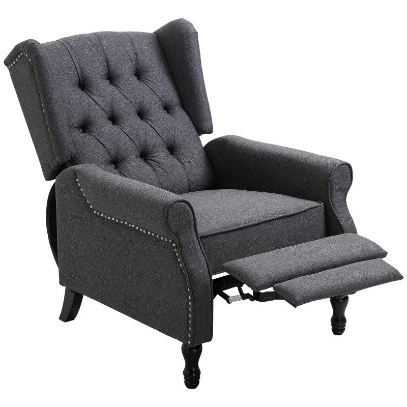 Vintage Wingback Recliner Armchair with Nail Head Trim and Footrest for Living Room in Dark Grey