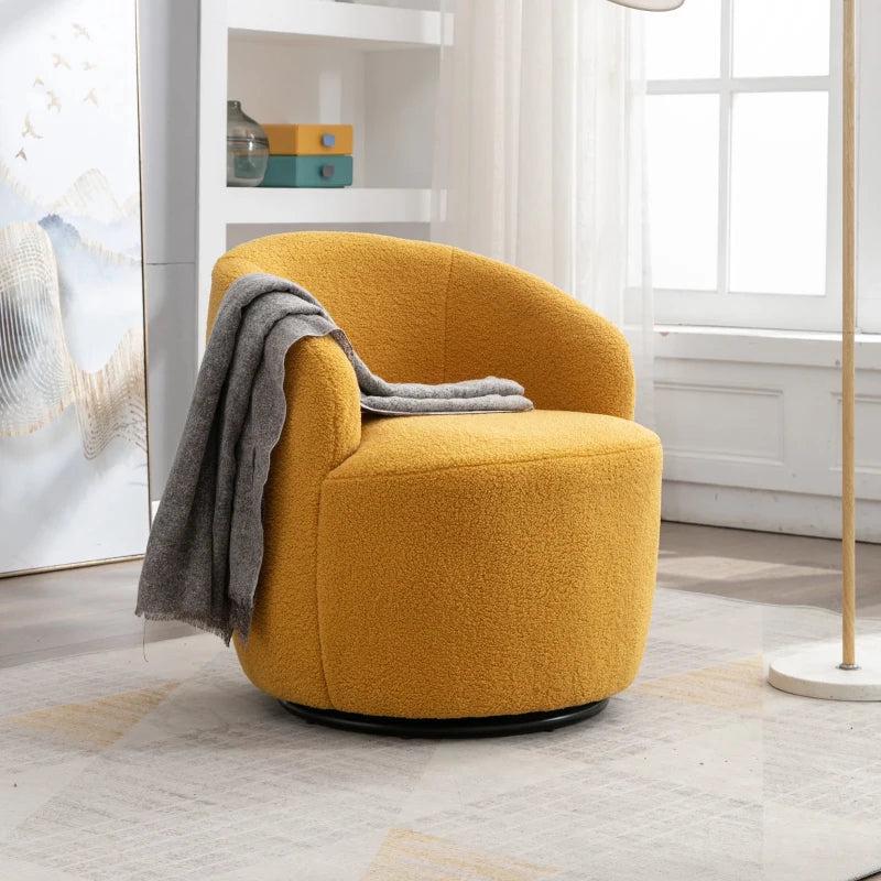 Yellow Teddy Fabric Swivel Armchair with 360 Rotation for Indoor Spaces, 64x64x71 cm