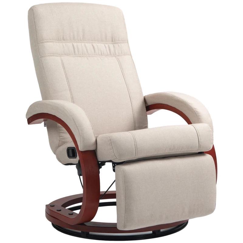 Beige 135 Manual Reclining Swivel Chair with Footrest for Ultimate Comfort