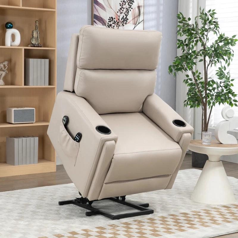Beige Electric Riser Recliner Chair with Massage and Heat Function for Ultimate Comfort