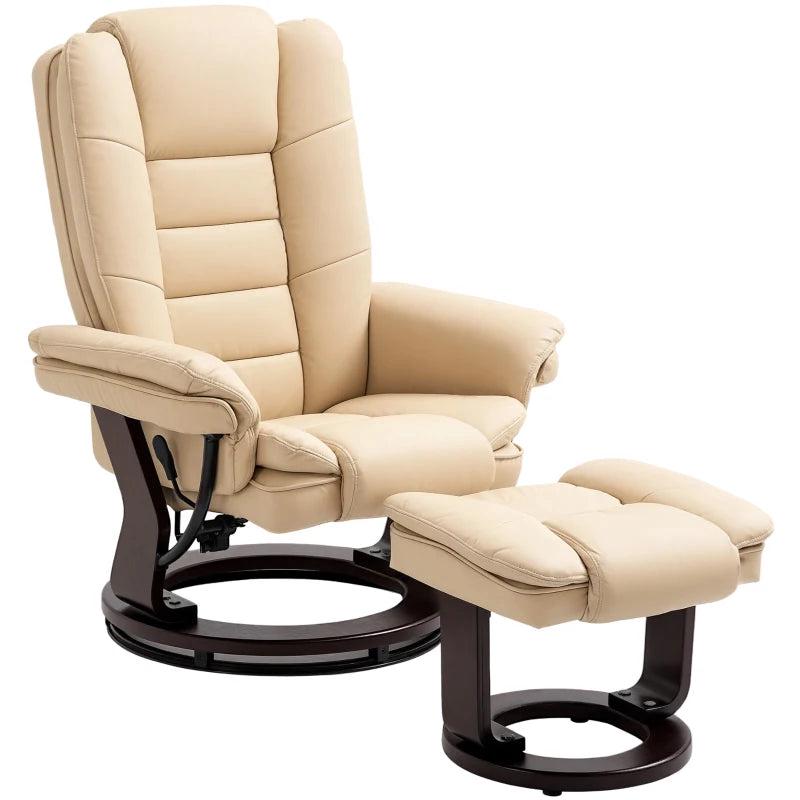 Beige Faux Leather Reclining Chair with Footstool - 135 Adjustable Comfort for Home or Office