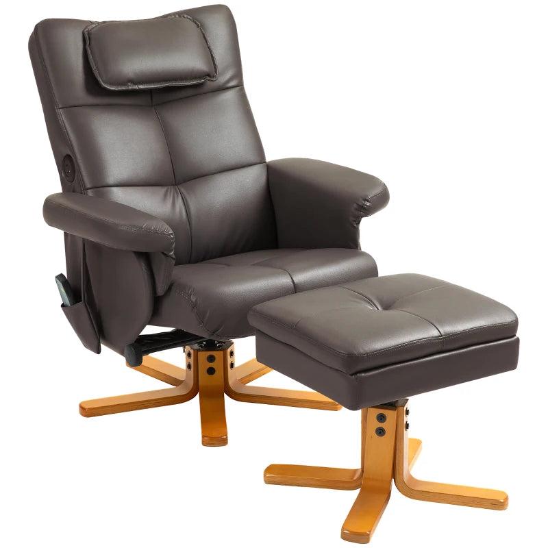 Brown Faux Leather Massage Recliner Chair with Storage Ottoman for Ultimate Comfort and Relaxation