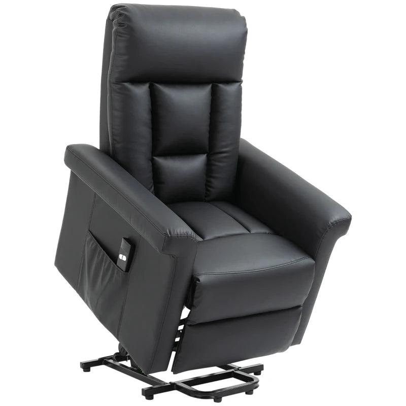 Power Lift Recliner Chair for Elderly - PU Leather Armchair with Extended Footrest, Remote Control and Side Pocket, Black