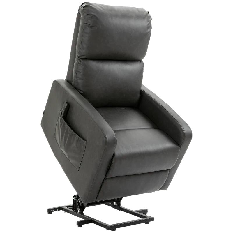 Recliner Chair for Elderly with Remote Control, PU Leather Upholstery, Side Pockets, Charcoal Grey